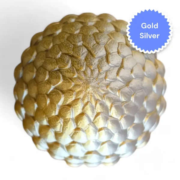 3D printed Dragon's Egg Top View - Gold/Silver Filament